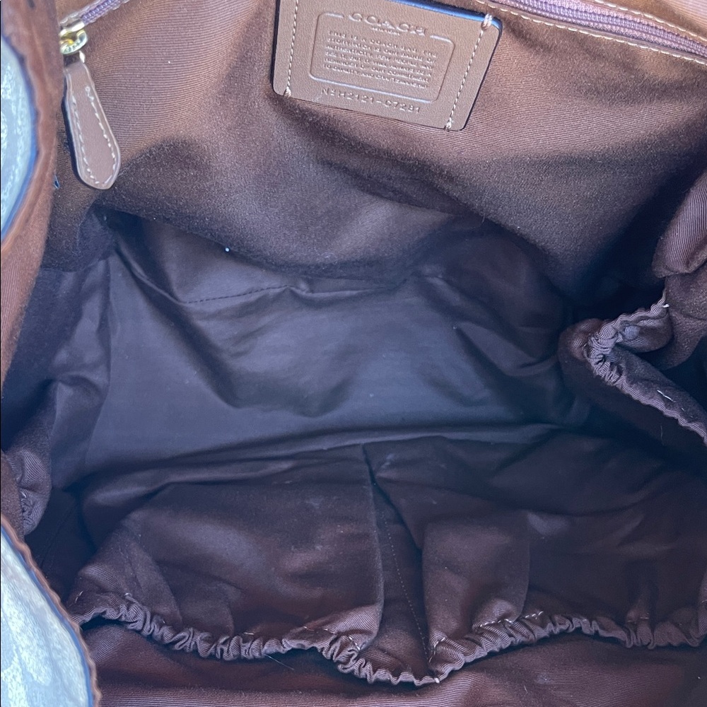 Coach Signature Tan and Brown Leather & Canvas & Leather Backpack - Picture 10 of 13
